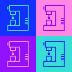 Pop art line Coffee machine icon isolated on color background. Vector Illustration.