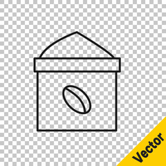 Black line Bag of coffee beans icon isolated on transparent background. Vector Illustration.