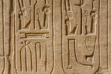 Egyptian ancient hieroglyphs on the stone wall