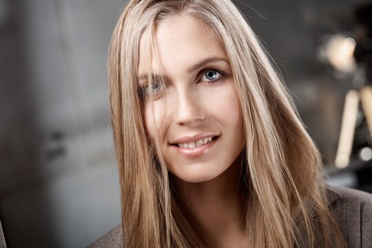 Portrait of beautiful nordic type young woman with long hair. 