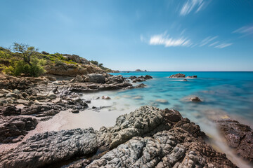 Turquoise sea and rugged coast of Corsica