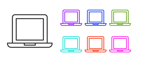 Black line Laptop icon isolated on white background. Computer notebook with empty screen sign. Set icons colorful. Vector Illustration.