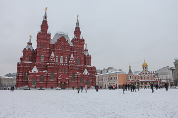 Moscow / Russia - February 17,  2017: Red square and Kremlin during winter where is a beautiful landmark and  famous for tourist - 357647294