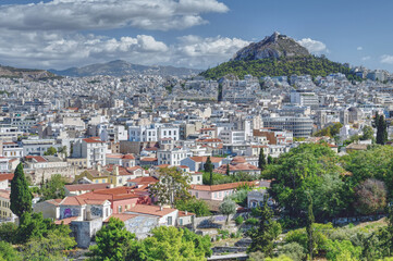 Fototapeta na wymiar Breathtaking view on Athens city and ancient Lycabettus hill.
