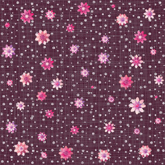 Fototapeta na wymiar Seamless vector abstract pattern for the holiday of spring, romance, love, date, engagement and invitation with sakura flowers, cherries, petals, leaves on a bright textural background