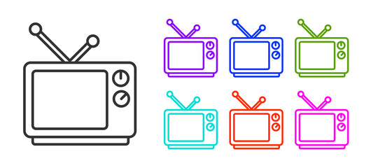 Black line Retro tv icon isolated on white background. Television sign. Set icons colorful. Vector Illustration.