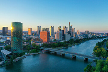 Fototapeta na wymiar Frankfurt Skyline high above the Main River at sunset