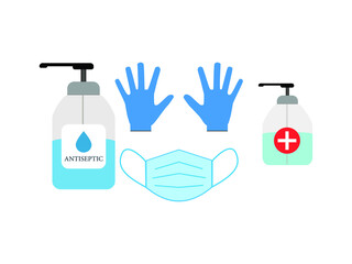 Coronavirus sterilization kit. Medical mask, gloves, antiseptic.
