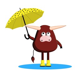 2021 year. Year of the bull. Animal buffalo, cow. Funny autumn bull isolated on a white background. Vector illustration