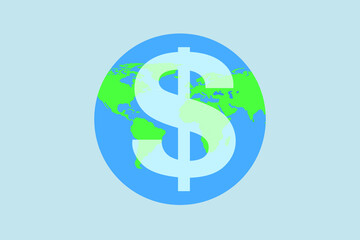 dollar icon on the planet, emblem. logo, icon, vector illustration
