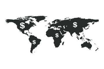 dollars icons on world map, business icon, sale, finance vector illustration
