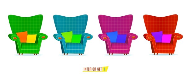 Interior set, armchair.  Isolated white background.