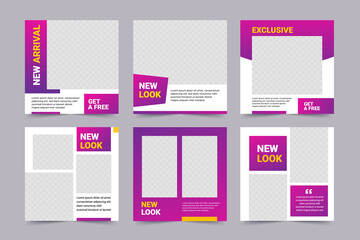 Fototapeta premium Set of Editable square banner template. Black and yellow background color with stripe line shape. Suitable for social media post, instagram and web internet ads. Vector illustration with photo college