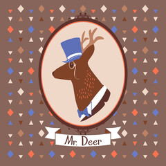 Vintage deer portrait in topper