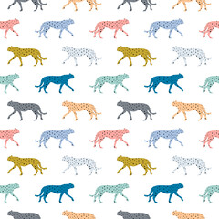 Seamless pattern with cheetahs, leopards  in the jungle . Vector illustration