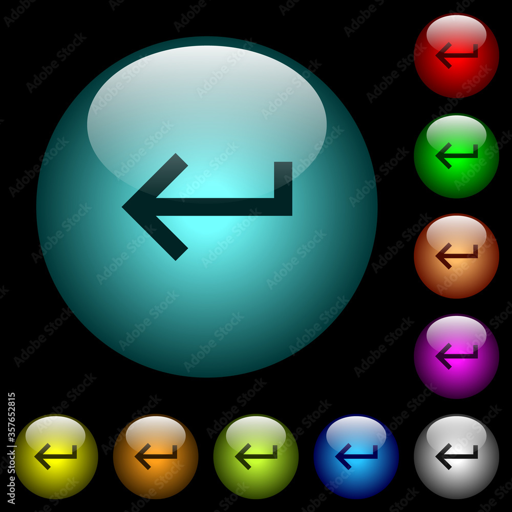 Poster keyboard return icons in color illuminated glass buttons