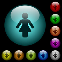 Female sign icons in color illuminated glass buttons