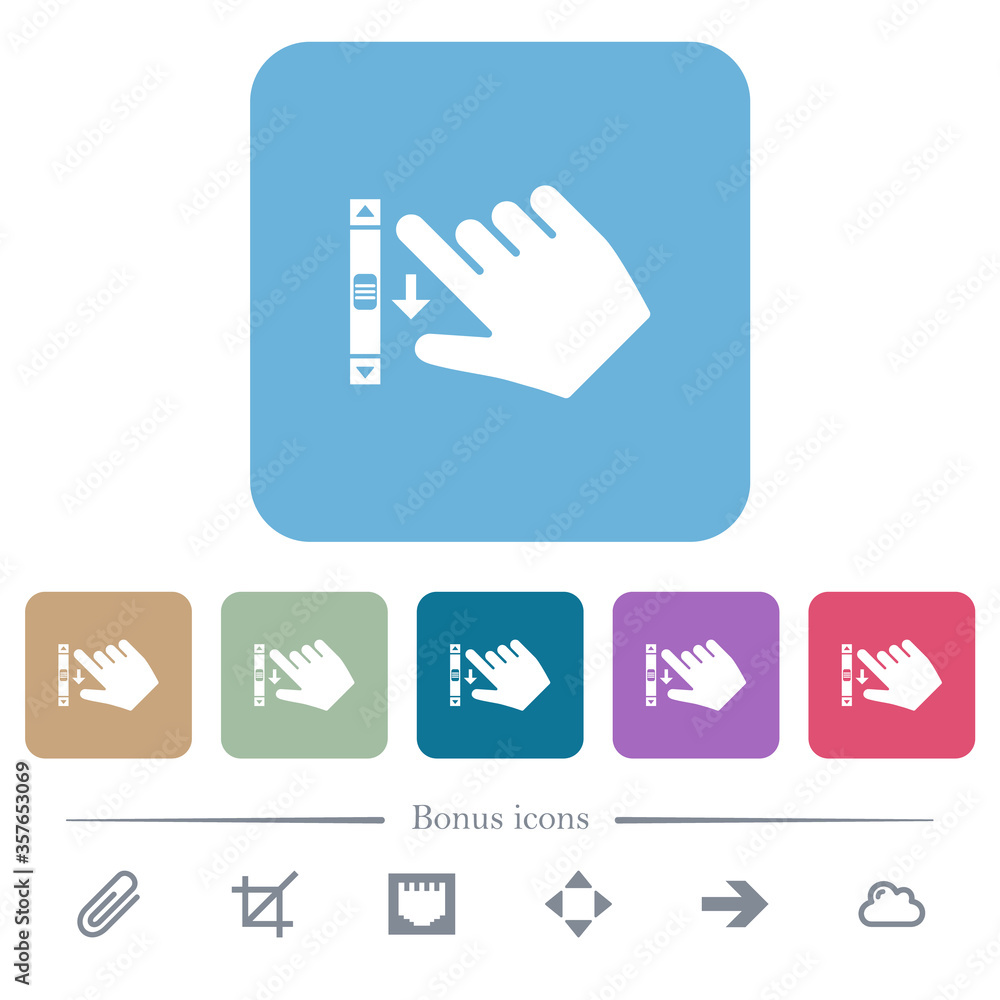 Poster right handed scroll down gesture flat icons on color rounded square backgrounds