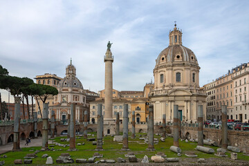 Fototapeta premium Trajan's column and Ruins of Trajan's Forum, Rome, Italy