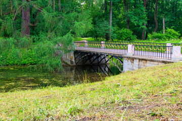 Bridge across a small river in Catherine park in Pushkin (Tsarskoye Selo), Russia