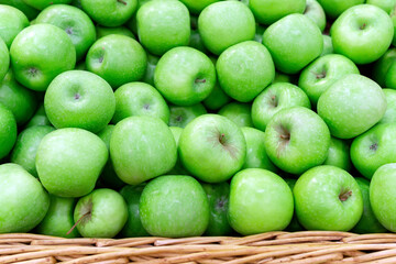apples for sale in supermarket. top view organic fruit on the shelves of the hypermarket