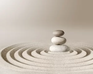 Printed kitchen splashbacks Stones in the sand Japanese zen garden meditation stone, concentration and relaxation sand and rock for harmony and balance