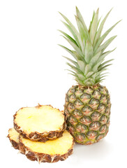 pineapple and segments isolated on white background
