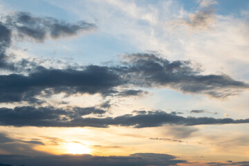 Tranquil sunset sky view, golden cloudscape