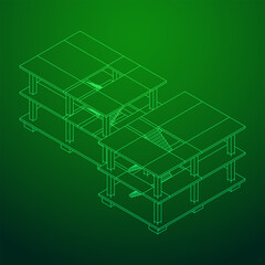 Building under construction. Build house construct in process. Wireframe low poly mesh vector illustration