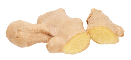 sliced ginger isolated on white background