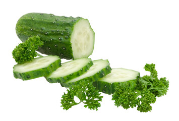 sliced fresh cucmber isolated on white background