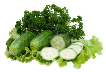 cucumder and greenage isolated on white background