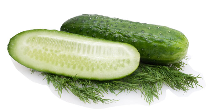 fresh cucumbers and dill isolated on white background