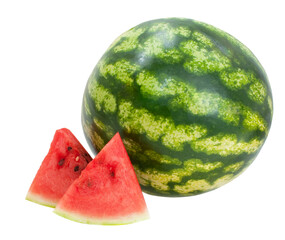 juicy watermelon and its part isolated on white background