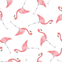 Foto auf Acrylglas Flamingo Watercolor illustration of pink flamingo bird seamless pattern.