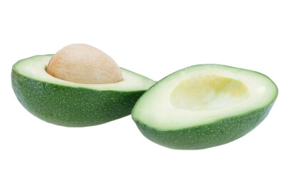 two halfs avocado isolated on white background