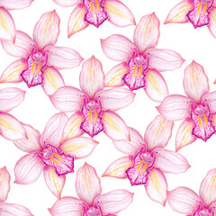 Orchid watercolor seamless pattern flower