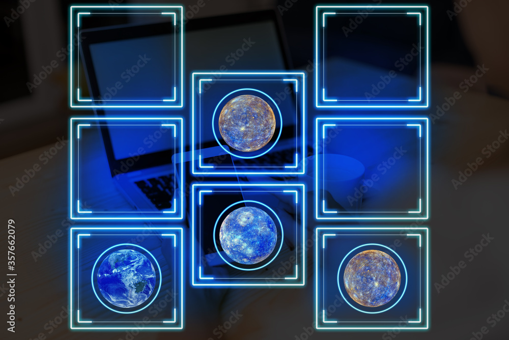 Poster digital image of distant solar system showing global technology networks. elements of this image fur