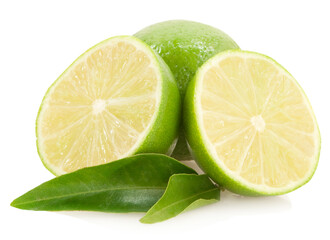 sliced lime isolated on white background