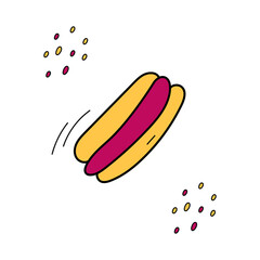 Yellow hot dog. Street food. Vector illustration. White background