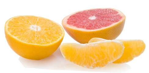 sliced orange and grapefruit with two segments