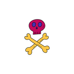 Pink skull and yellow bones. Decor for Halloween. Vector illustration
