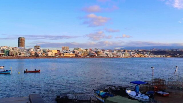 las canteras beach on gran canaria island at sunset