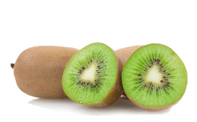 Fresh juicy pieces kiwi fruit isolated on white background