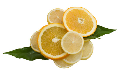 orange and lemon slices with green leaves