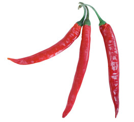 three red chilly peppers with green sticks