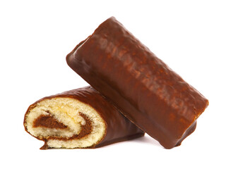 Chocolate cake roll isolated on white