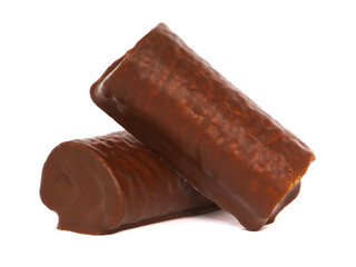 Chocolate cake roll isolated on white