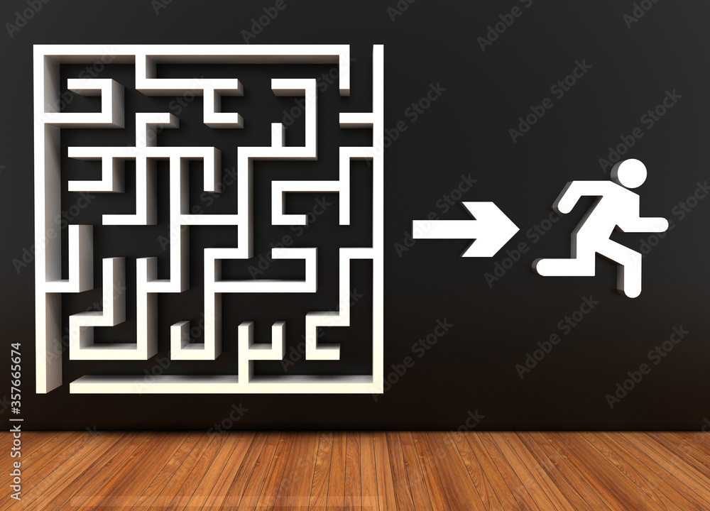 Poster maze concept, challenge and human choices theme. original 3d rendering