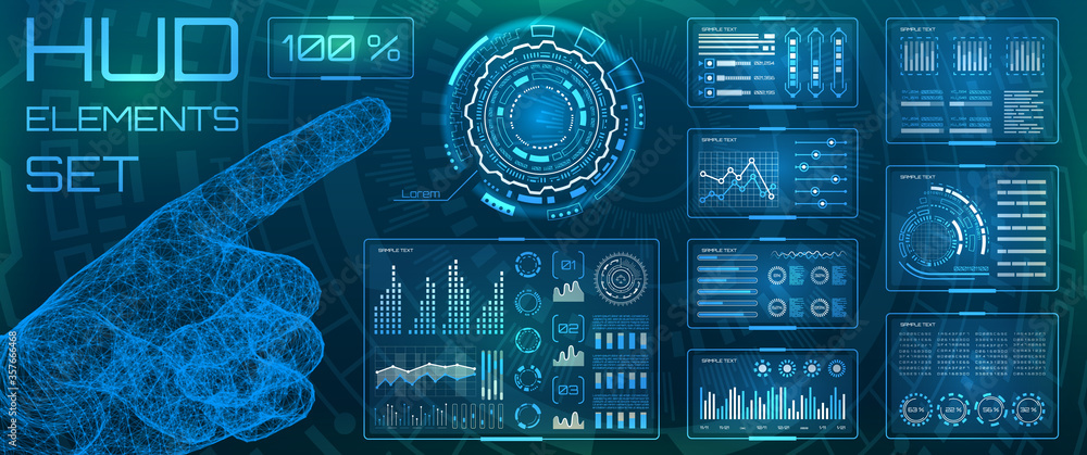 Sticker Futuristic Interface HUD Design, Infographic Elements,Tech and Science - Illustration Vector